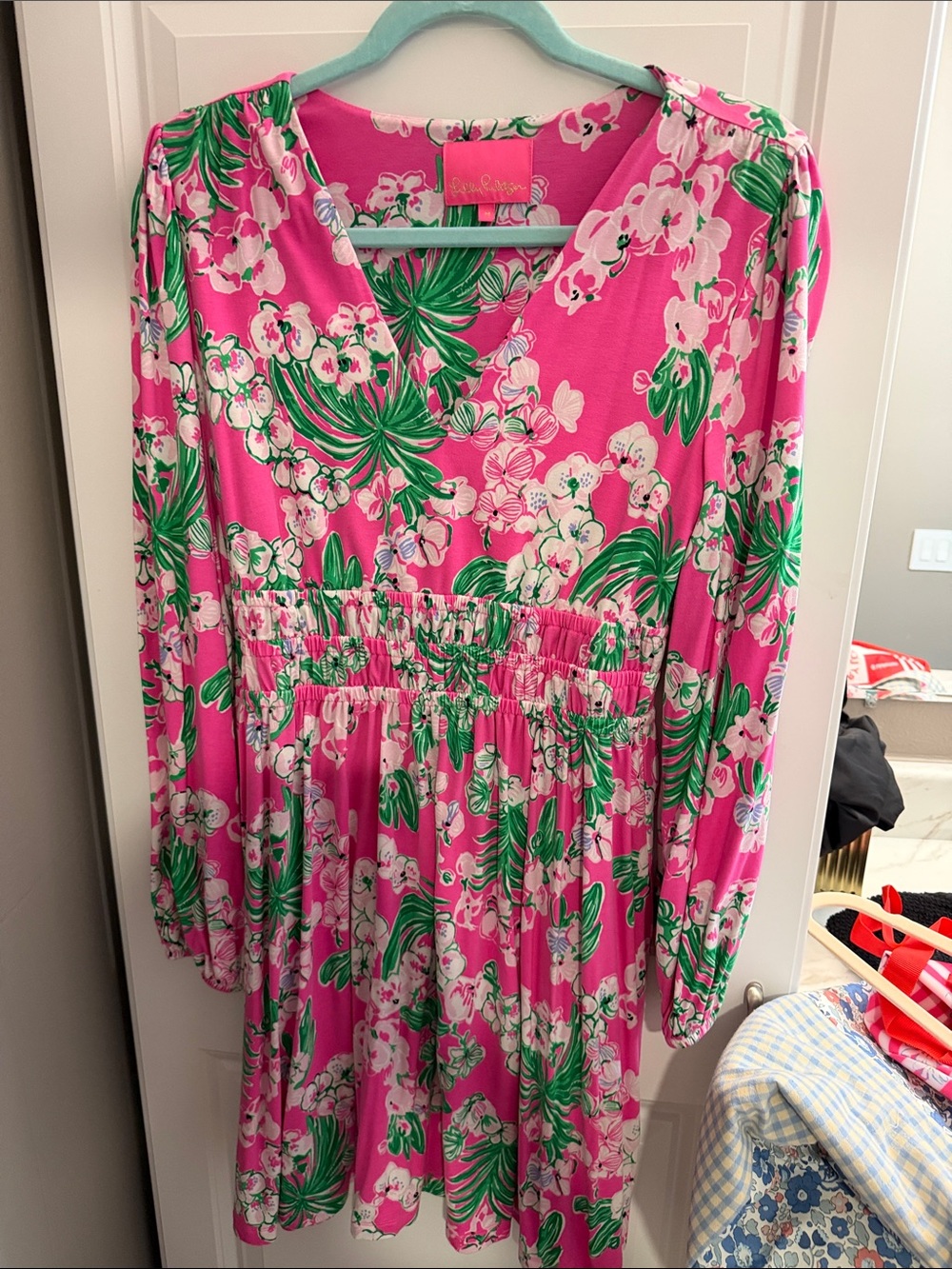 Lilly Pulitzer Hot Pink Floral Smocked-Waist Dress